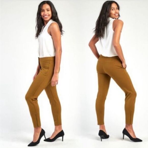 Betabrand Mustard Dot Cigarette Skinny Leg Yoga Dress Pants Size Small Petite - Picture 1 of 16
